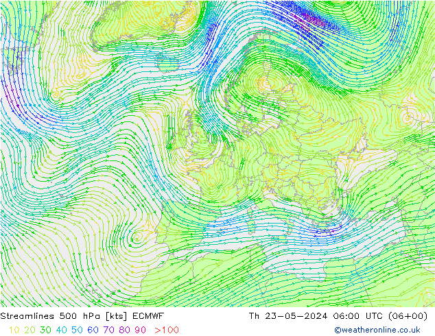 风 500 hPa ECMWF 星期四 23.05.2024 06 UTC