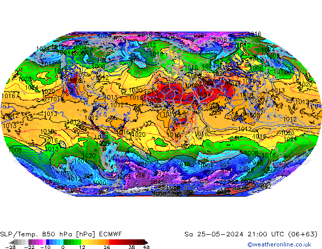 SLP/Temp. 850 hPa ECMWF Sa 25.05.2024 21 UTC