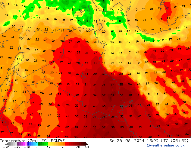карта температуры ECMWF сб 25.05.2024 18 UTC