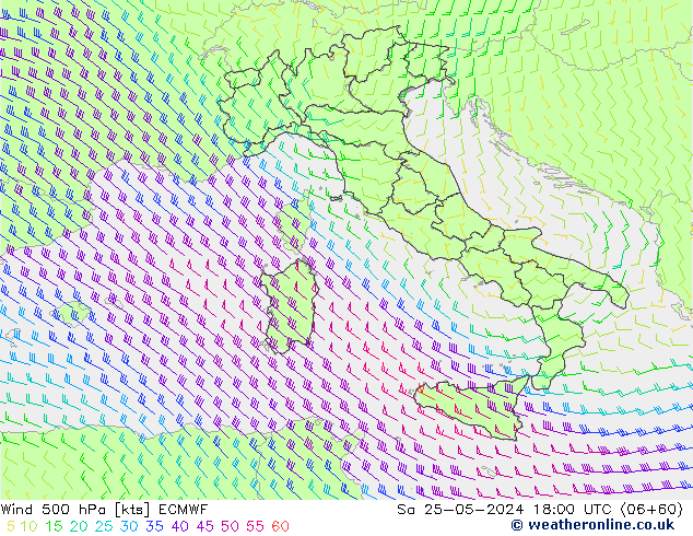 Wind 500 hPa ECMWF za 25.05.2024 18 UTC