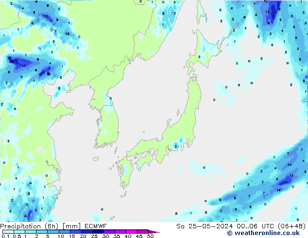 Precipitação (6h) ECMWF Sáb 25.05.2024 06 UTC