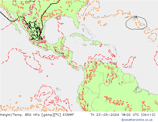 Z500/Rain (+SLP)/Z850 ECMWF jue 23.05.2024 18 UTC
