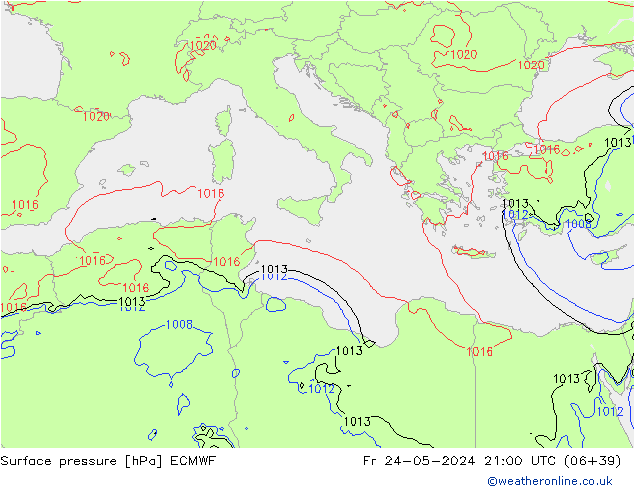 Surface pressure ECMWF Fr 24.05.2024 21 UTC