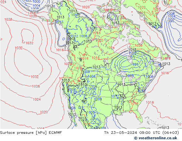 Pressione al suolo ECMWF gio 23.05.2024 09 UTC