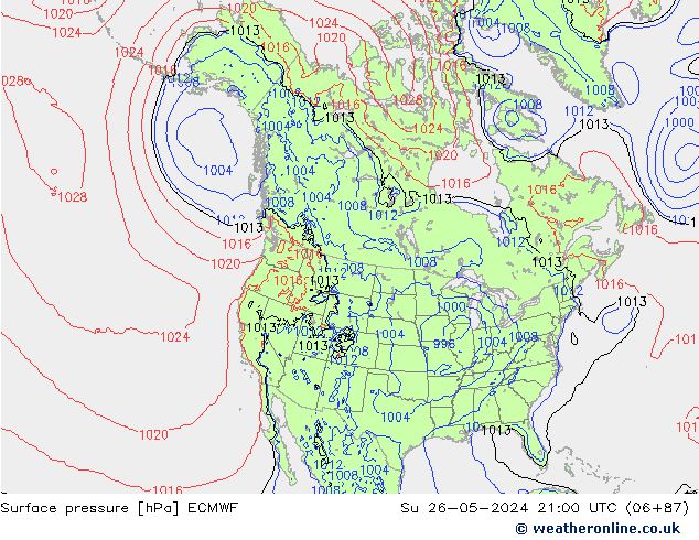 pressão do solo ECMWF Dom 26.05.2024 21 UTC