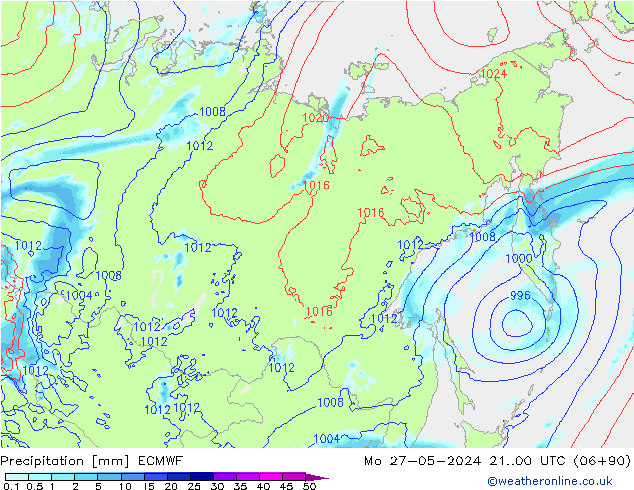 Srážky ECMWF Po 27.05.2024 00 UTC