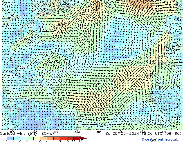 Wind 10 m (bft) ECMWF za 25.05.2024 18 UTC