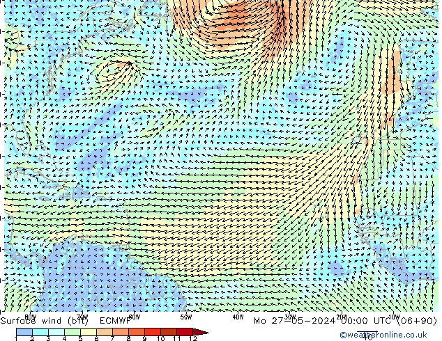 Surface wind (bft) ECMWF Mo 27.05.2024 00 UTC