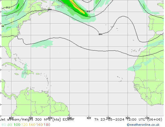 Jet stream/Height 300 hPa ECMWF Th 23.05.2024 12 UTC