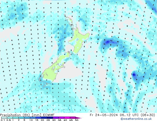 Precipitation (6h) ECMWF Fr 24.05.2024 12 UTC
