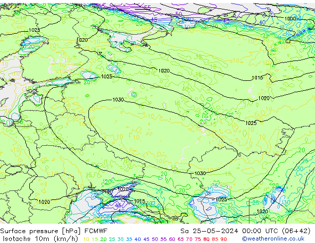 Isotachs (kph) ECMWF Sáb 25.05.2024 00 UTC