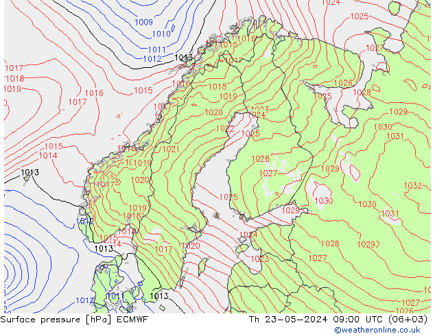 pressão do solo ECMWF Qui 23.05.2024 09 UTC