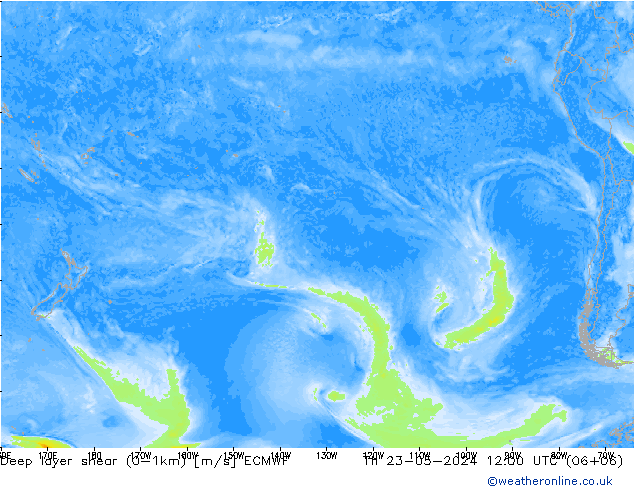 Deep layer shear (0-1km) ECMWF jeu 23.05.2024 12 UTC