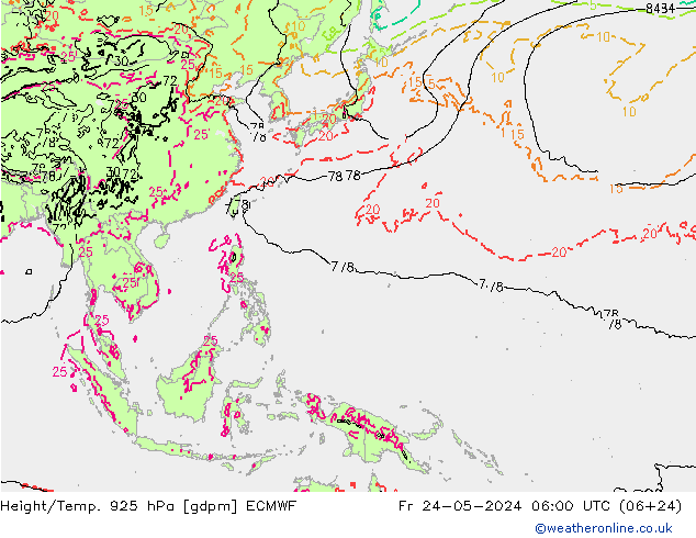 Yükseklik/Sıc. 925 hPa ECMWF Cu 24.05.2024 06 UTC