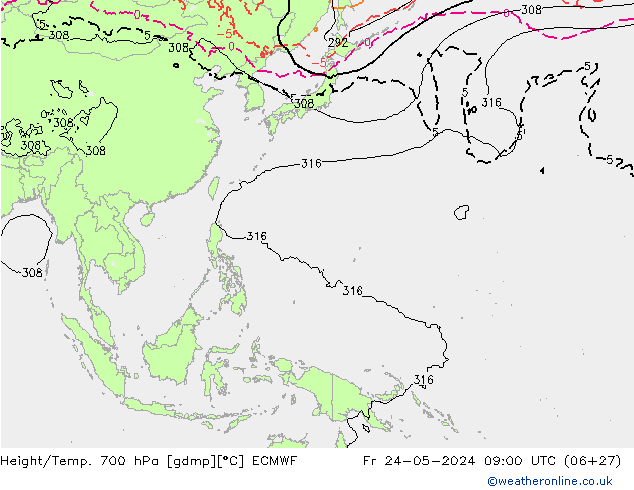 Height/Temp. 700 hPa ECMWF Sex 24.05.2024 09 UTC