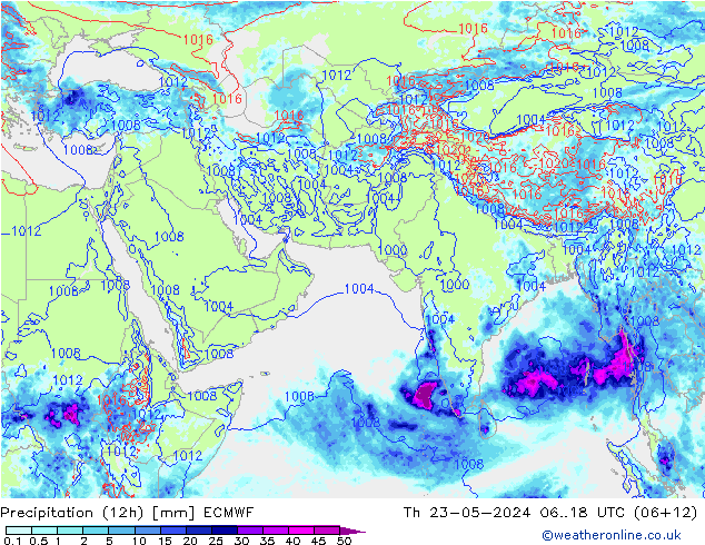 降水量 (12h) ECMWF 星期四 23.05.2024 18 UTC