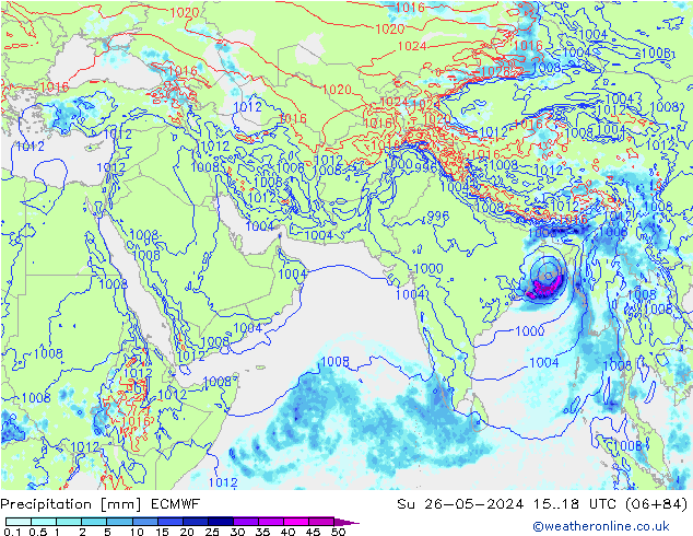 Srážky ECMWF Ne 26.05.2024 18 UTC