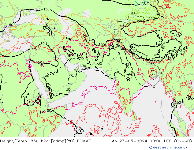 Hoogte/Temp. 850 hPa ECMWF ma 27.05.2024 00 UTC