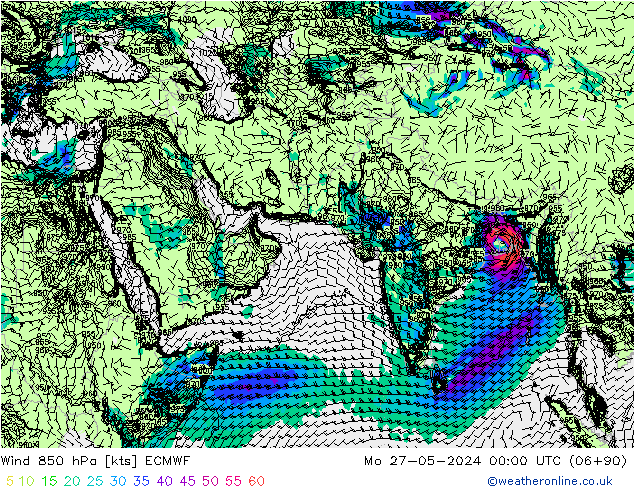 风 850 hPa ECMWF 星期一 27.05.2024 00 UTC