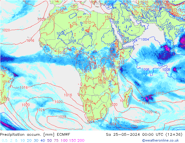 Precipitation accum. ECMWF Sa 25.05.2024 00 UTC
