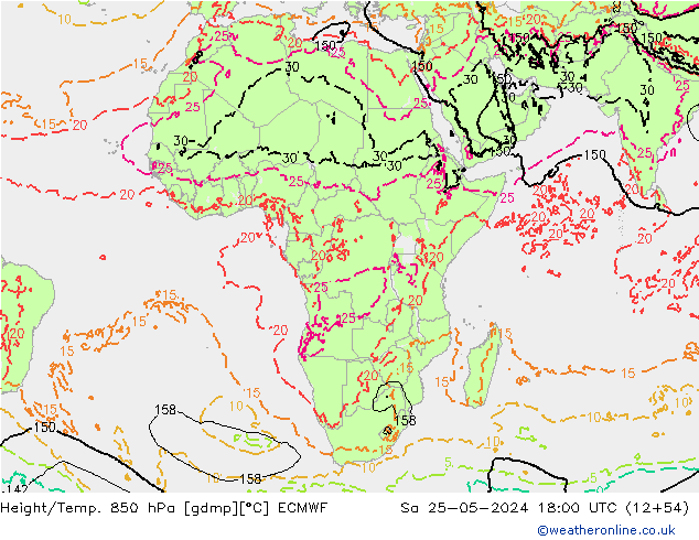 Height/Temp. 850 hPa ECMWF So 25.05.2024 18 UTC