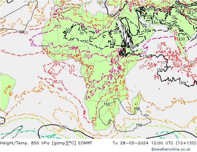 Z500/Rain (+SLP)/Z850 ECMWF Tu 28.05.2024 12 UTC