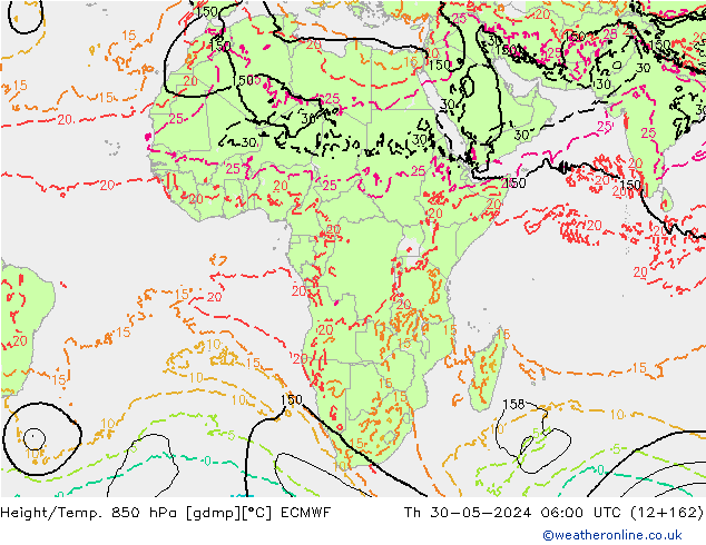 Z500/Rain (+SLP)/Z850 ECMWF jue 30.05.2024 06 UTC