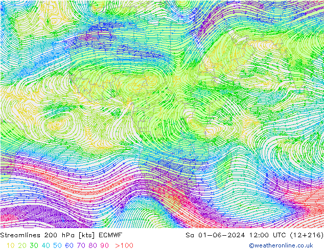 Rüzgar 200 hPa ECMWF Cts 01.06.2024 12 UTC