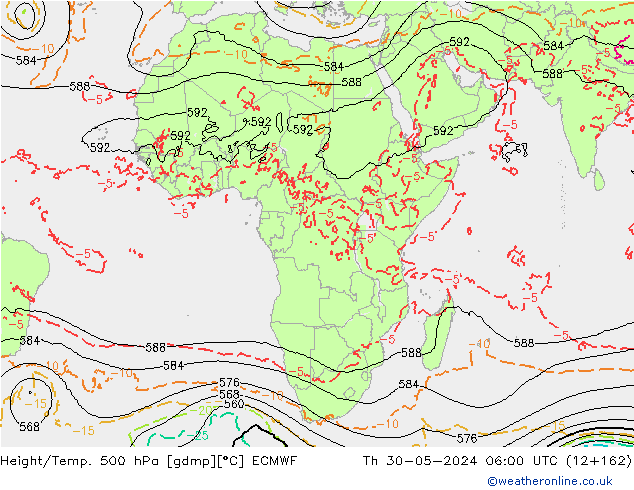 Z500/Rain (+SLP)/Z850 ECMWF jue 30.05.2024 06 UTC