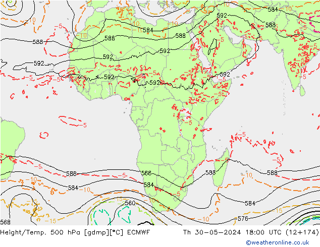 Z500/Rain (+SLP)/Z850 ECMWF jue 30.05.2024 18 UTC