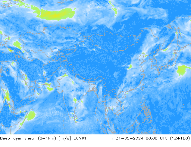Deep layer shear (0-1km) ECMWF pt. 31.05.2024 00 UTC
