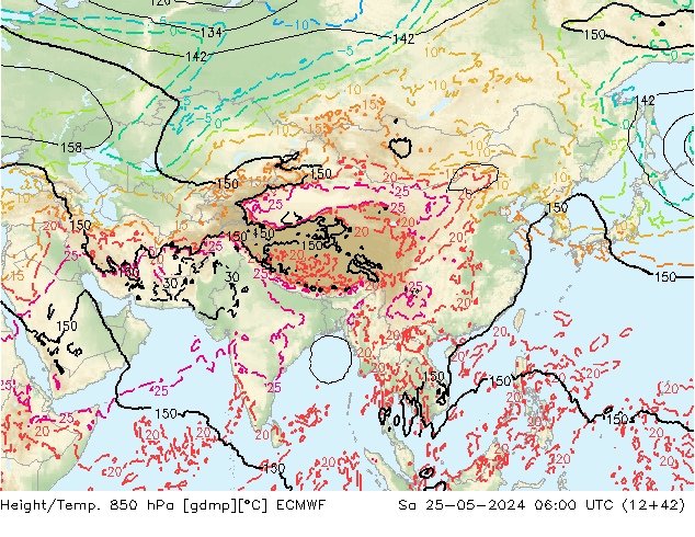 Height/Temp. 850 hPa ECMWF Sa 25.05.2024 06 UTC