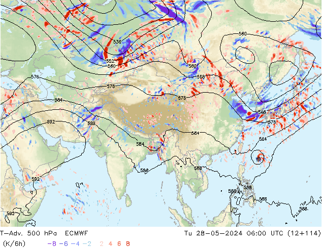 T-Adv. 500 hPa ECMWF Tu 28.05.2024 06 UTC