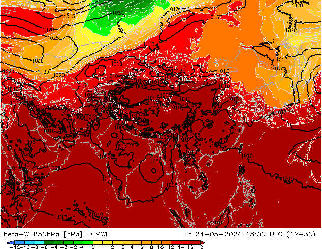 Theta-W 850hPa ECMWF ven 24.05.2024 18 UTC