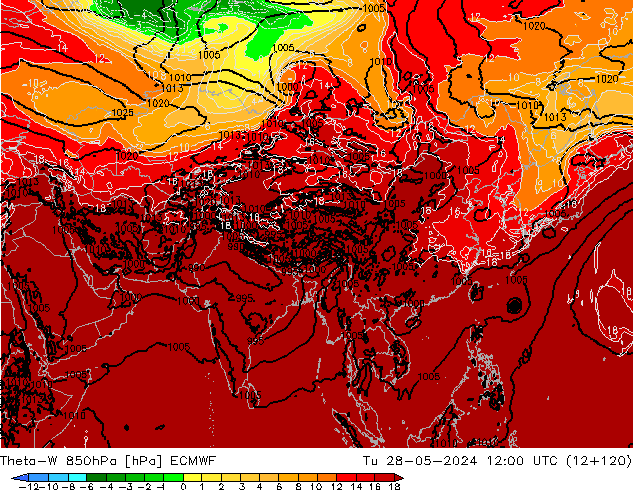 Theta-W 850hPa ECMWF Tu 28.05.2024 12 UTC