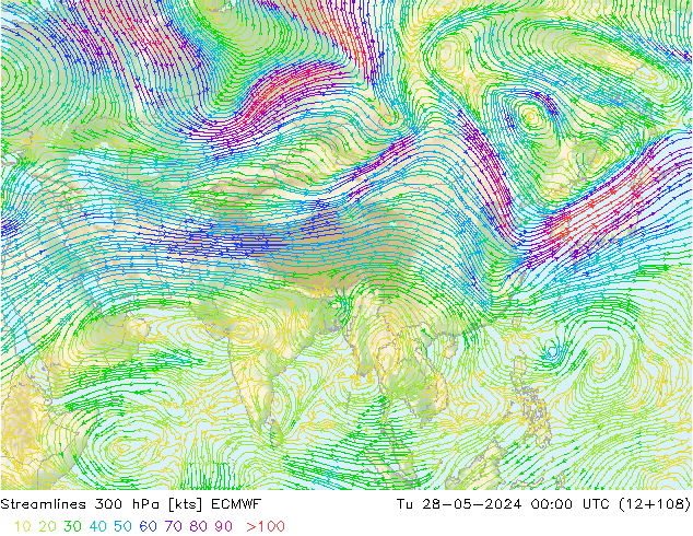 ветер 300 гПа ECMWF вт 28.05.2024 00 UTC