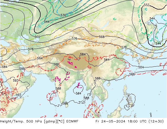 Z500/Rain (+SLP)/Z850 ECMWF Fr 24.05.2024 18 UTC