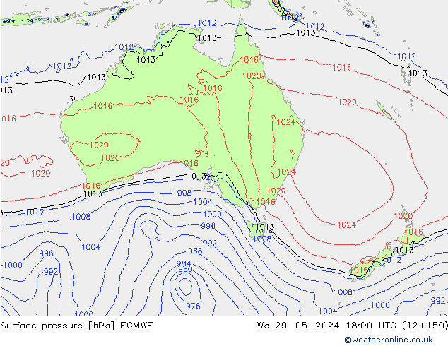 Presión superficial ECMWF mié 29.05.2024 18 UTC