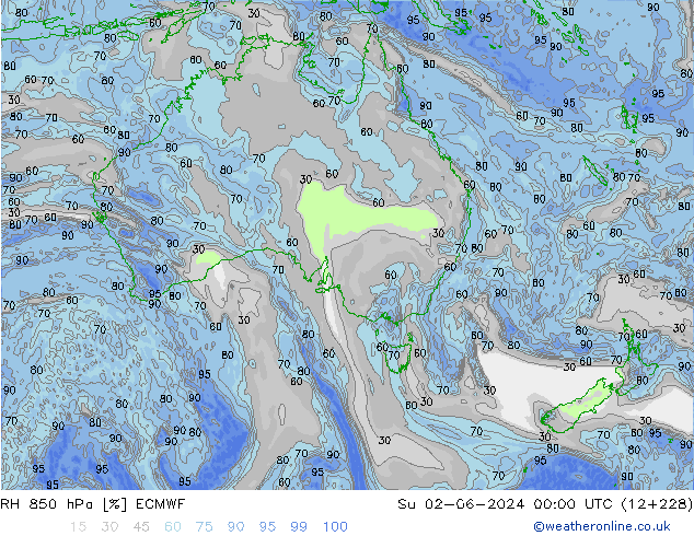 RH 850 hPa ECMWF Su 02.06.2024 00 UTC