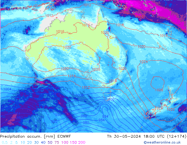 Precipitation accum. ECMWF Th 30.05.2024 18 UTC