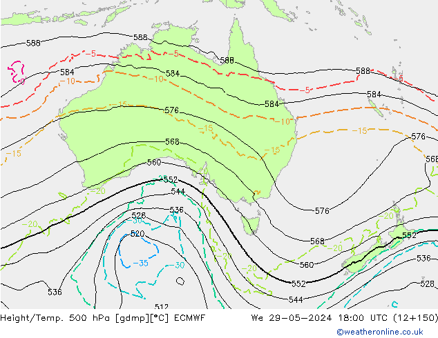 Z500/Rain (+SLP)/Z850 ECMWF Qua 29.05.2024 18 UTC