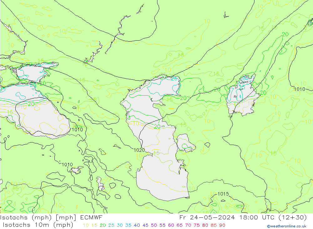 Isotachs (mph) ECMWF Fr 24.05.2024 18 UTC