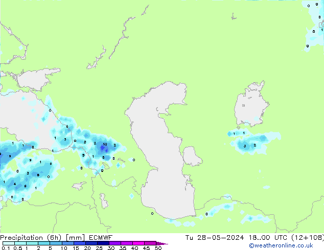 Precipitation (6h) ECMWF Tu 28.05.2024 00 UTC