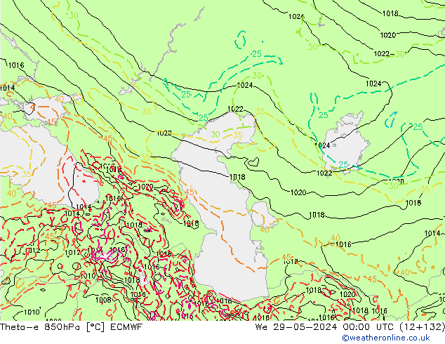 Theta-e 850hPa ECMWF Çar 29.05.2024 00 UTC
