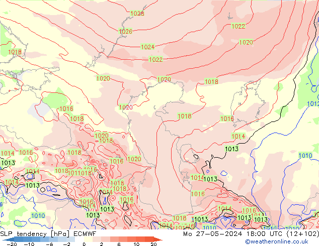 Tendenza di Pressione ECMWF lun 27.05.2024 18 UTC