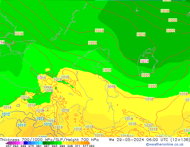 Dikte700-1000 hPa ECMWF wo 29.05.2024 06 UTC