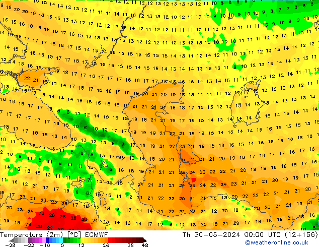 Temperature (2m) ECMWF Th 30.05.2024 00 UTC