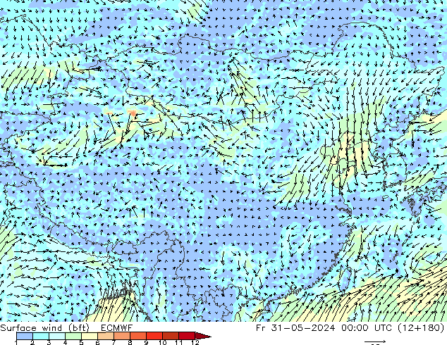 �N 10 米 (bft) ECMWF 星期五 31.05.2024 00 UTC