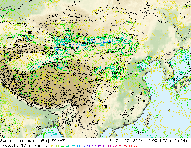 10米等风速线 (kph) ECMWF 星期五 24.05.2024 12 UTC