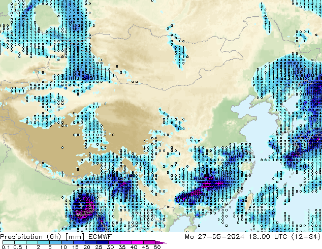 降水量 (6h) ECMWF 星期一 27.05.2024 00 UTC